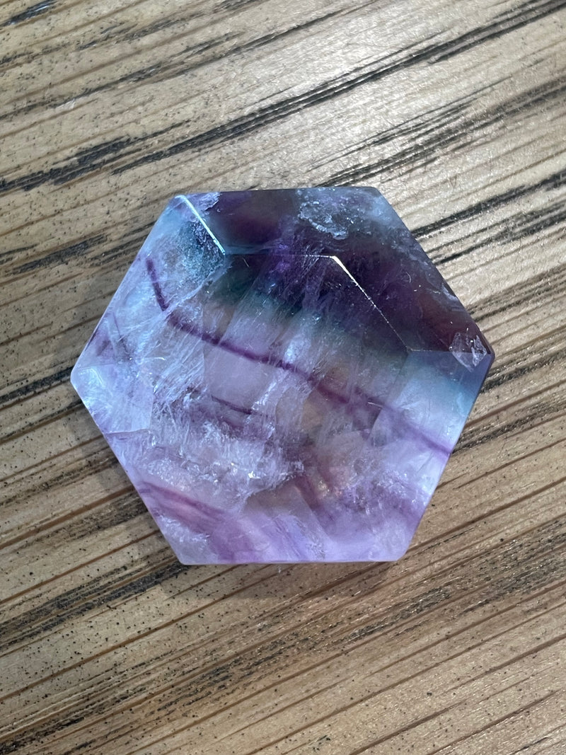 Rainbow Fluorite Faceted Hexagon