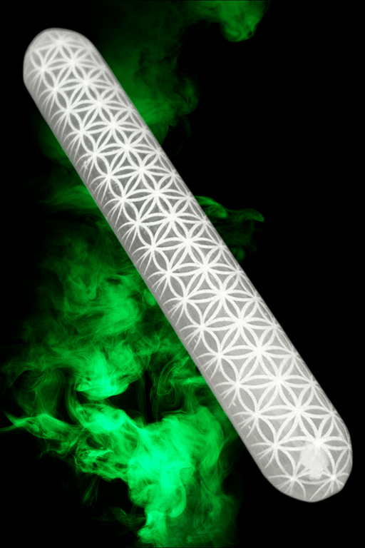 Selenite (Satin Spar) Flower of Life Wand ≈14cm - Dusty Rose Essentials