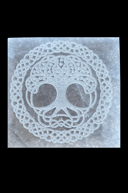 Selenite (Satin Spar) Tree of Life Charging Plate - Dusty Rose Essentials