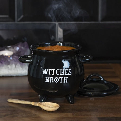 Witches Broth Cauldron Soup Bowl With Broom Spoon - Dusty Rose Essentials