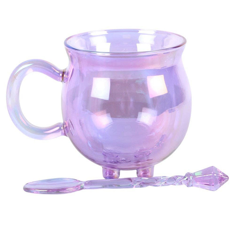 Purple Double Walled Glass Cauldron Mug with Spoon PRE-ORDER