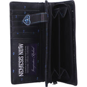 Black wallet with blue accents and Nemesis Now branding on a white background