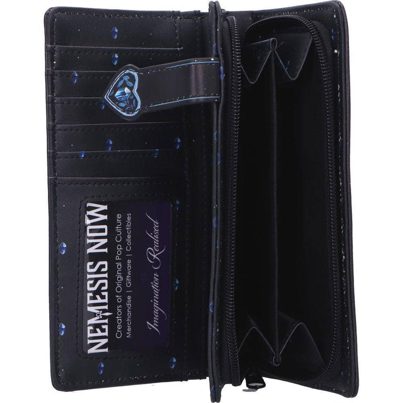 Black wallet with blue accents and Nemesis Now branding on a white background