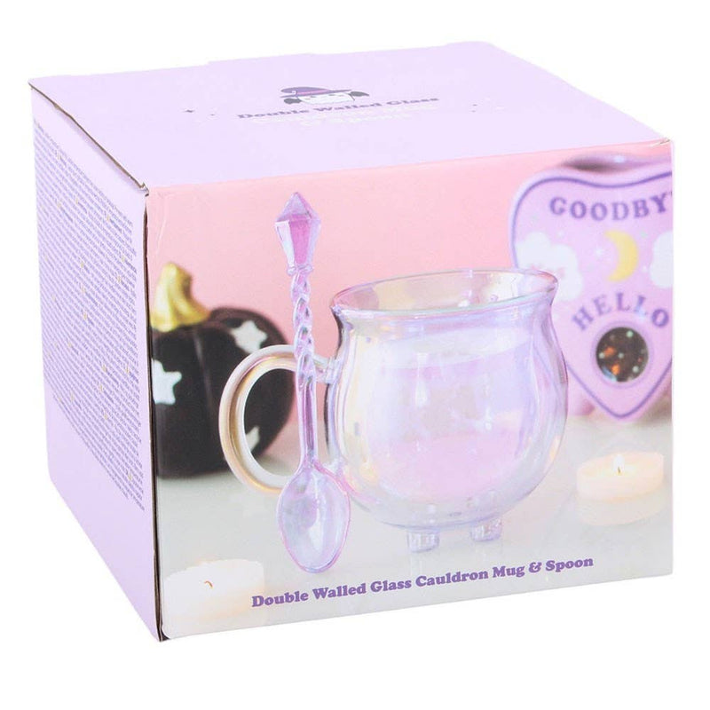 Purple Double Walled Glass Cauldron Mug with Spoon PRE-ORDER