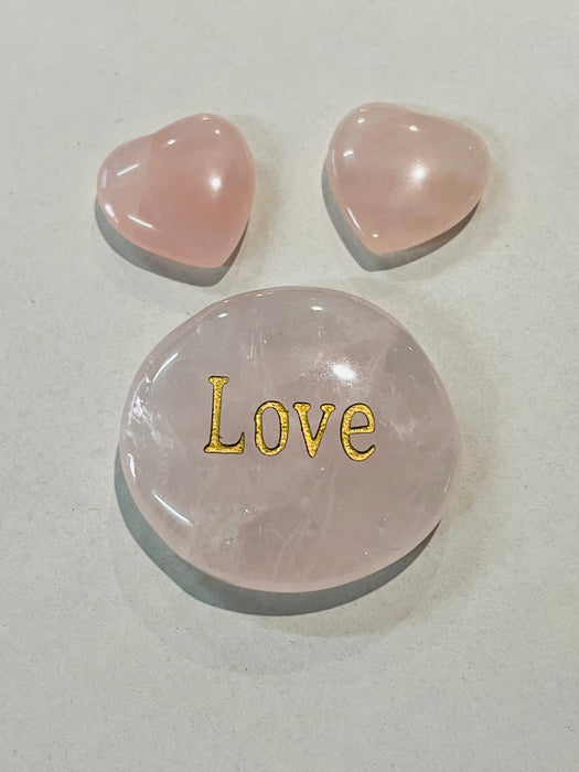 Rose Quartz Palm Stone with Mini Hearts