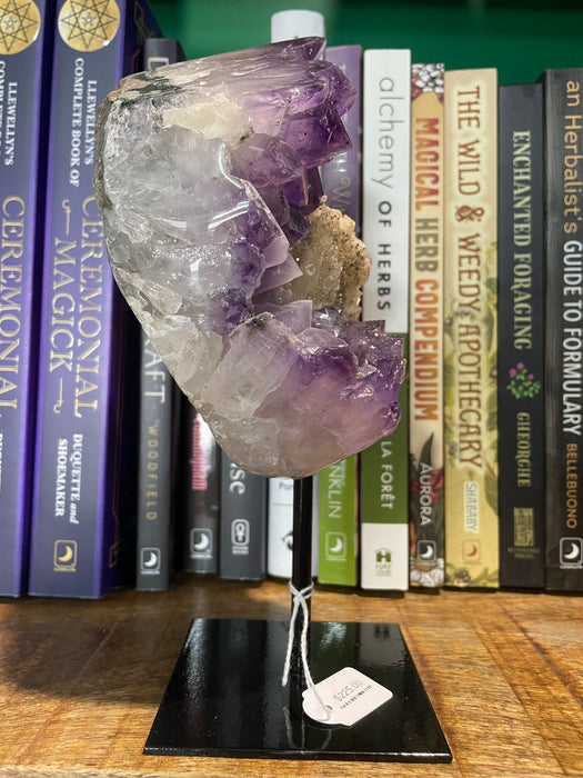 Amethyst Cluster with Calcite on Metal Stand