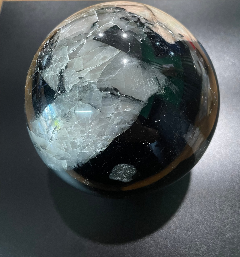 Tourmaline in Quartz with Peach Moonstone Sphere ≈2.223 KG