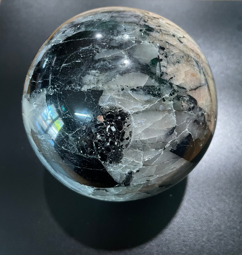 Tourmaline in Quartz with Peach Moonstone Sphere ≈2.223 KG