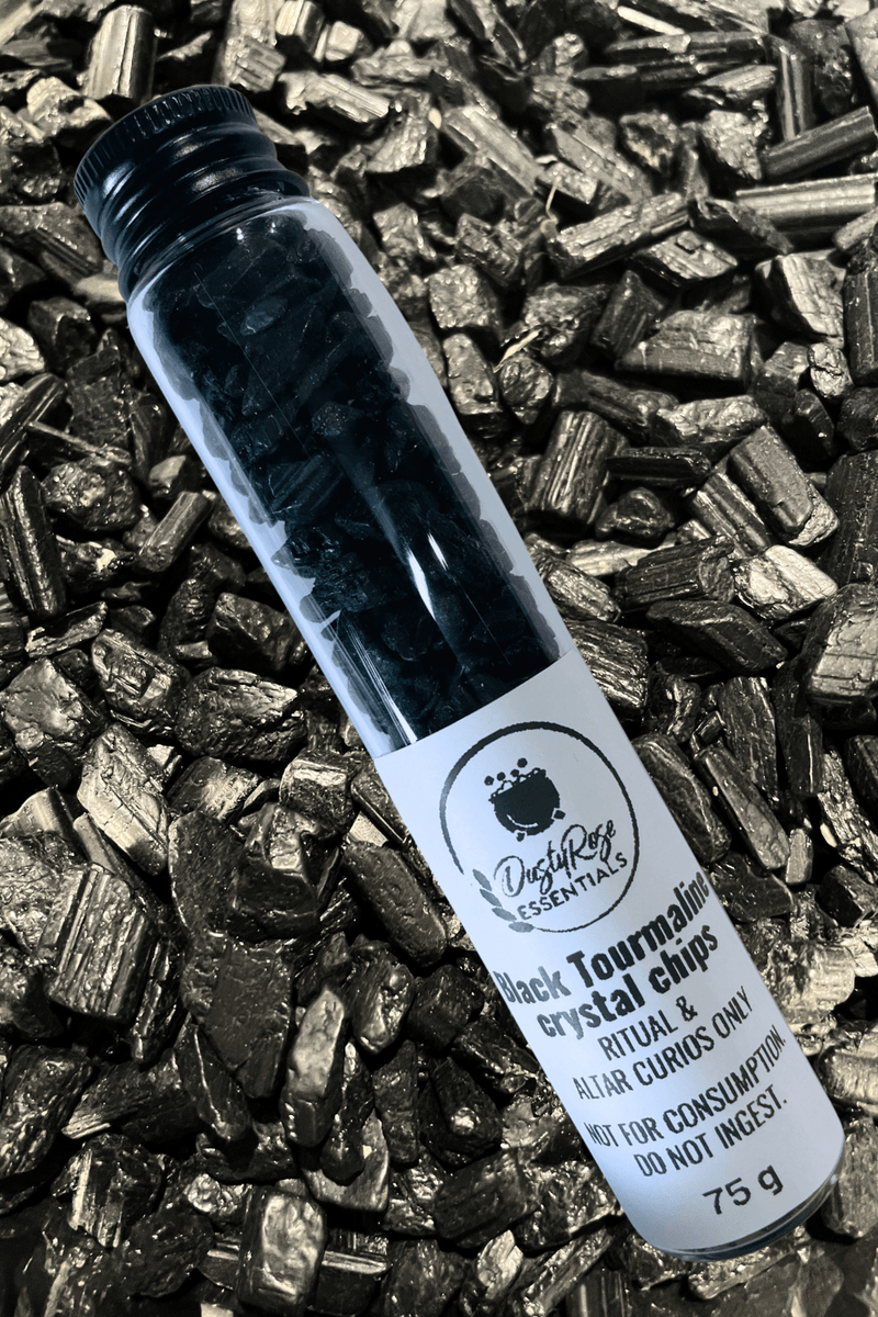Black Tourmaline Crystal Chips - Dusty Rose Essentials