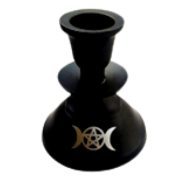 Black Triple Moon & Pentacle Metal Candle Holder - Dusty Rose Essentials