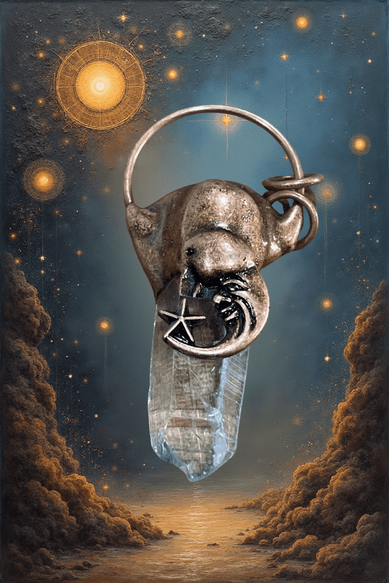 Clear Quartz Point Moon & Star Pendant - Dusty Rose Essentials