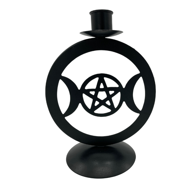 CLEARANCE Metal Triple Moon w/ Pentacle Candle Holder - Dusty Rose Essentials