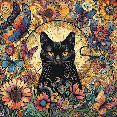 Greeting Card Black Cat & Butterflies - Dusty Rose Essentials