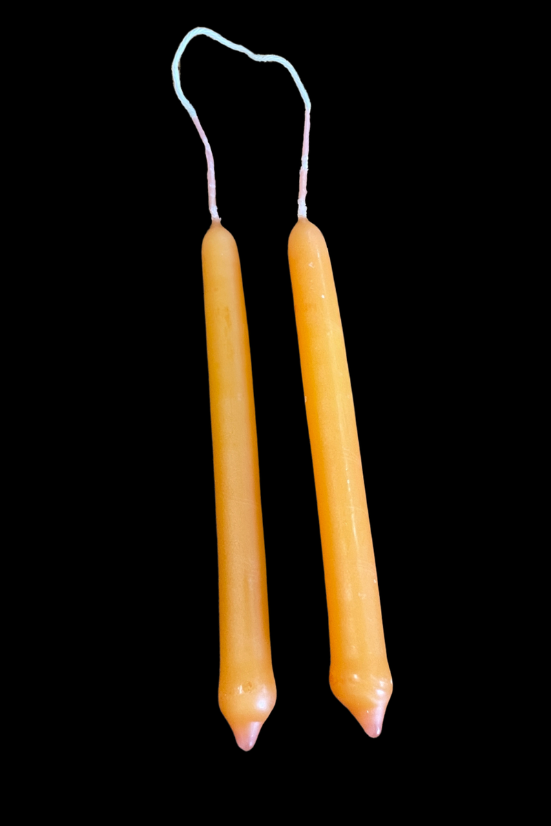 Strung Pair of Orange Tiny Taper Spell Candles 2-Hour Burn ~ Hand Made