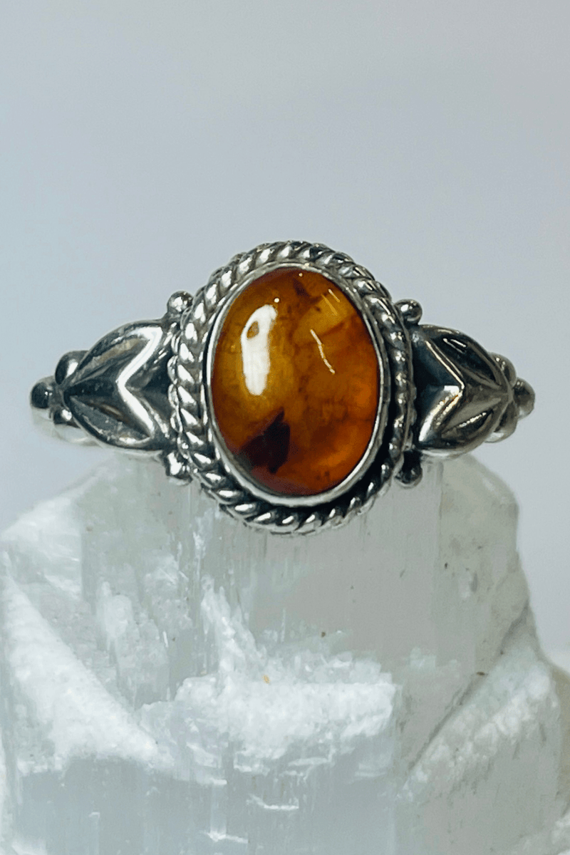 Natural Amber Set in Sterling Silver Ring - Dusty Rose Essentials