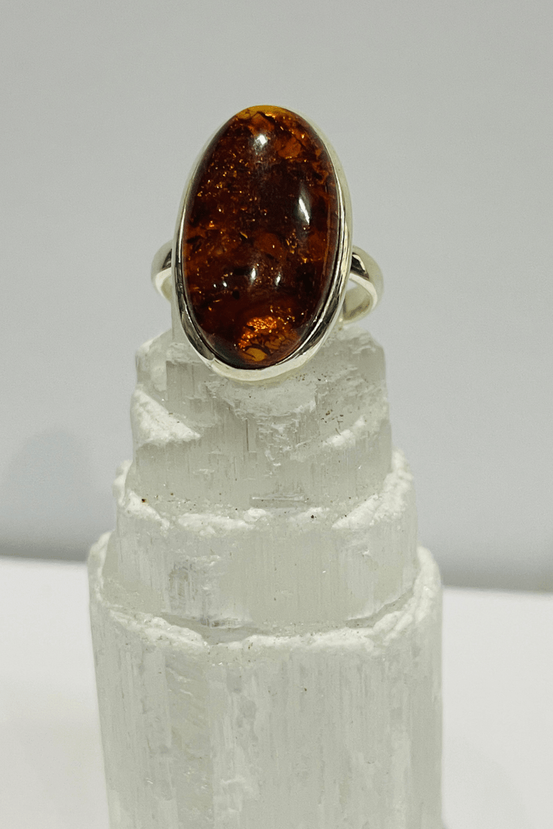 Natural Amber Set in Sterling Silver Ring - Dusty Rose Essentials
