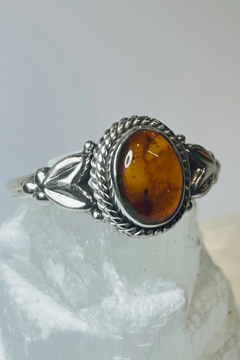 Natural Amber Set in Sterling Silver Ring - Dusty Rose Essentials