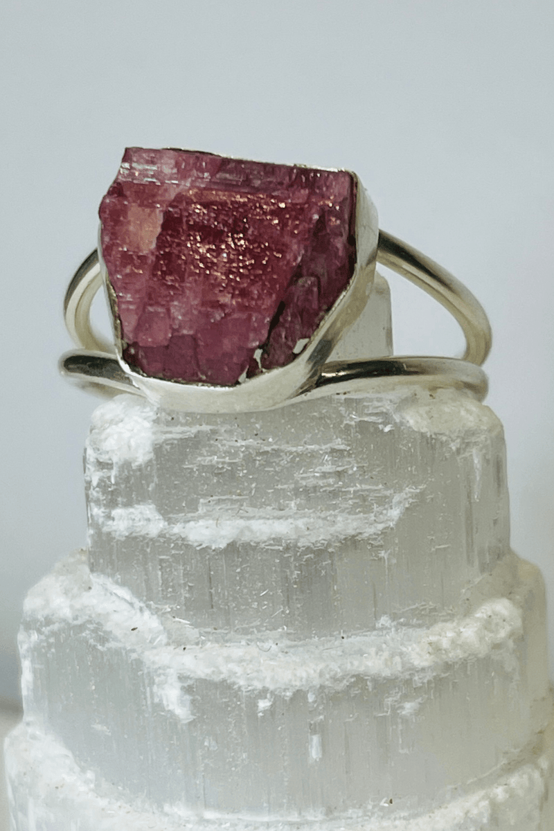 Natural Pink Tourmaline Set in Sterling Silver Ring - Dusty Rose Essentials