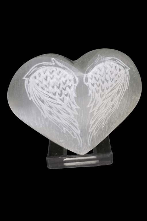 Satin Spar Angel Wing Engraved Heart - Dusty Rose Essentials