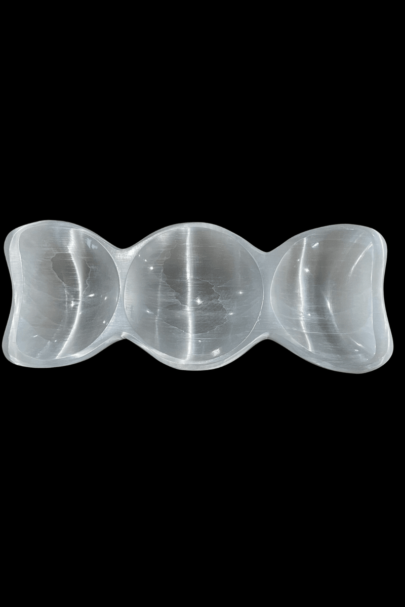 Selenite (Satin Spar) Triple Moon Dish - 21.5cm L - Dusty Rose Essentials