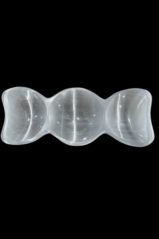 Selenite (Satin Spar) Triple Moon Dish - 21.5cm L - Dusty Rose Essentials
