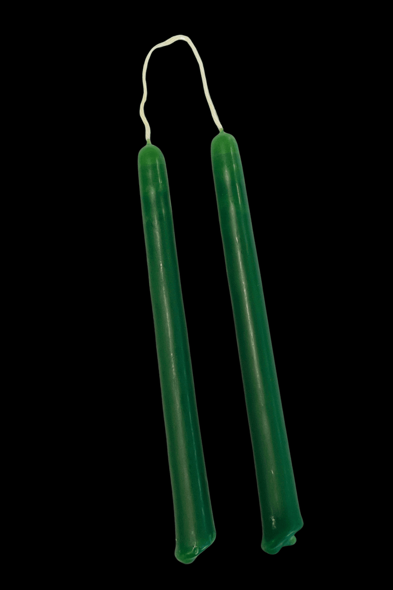 Strung Pair of Green Tiny Taper Spell Candles 2-Hour Burn ~ Hand Made - Dusty Rose Essentials
