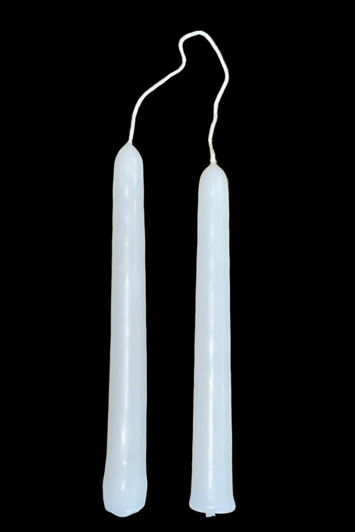 Strung Pair of White Tiny Taper Spell Candles 2 Hour Burn ~ Hand Made - Dusty Rose Essentials