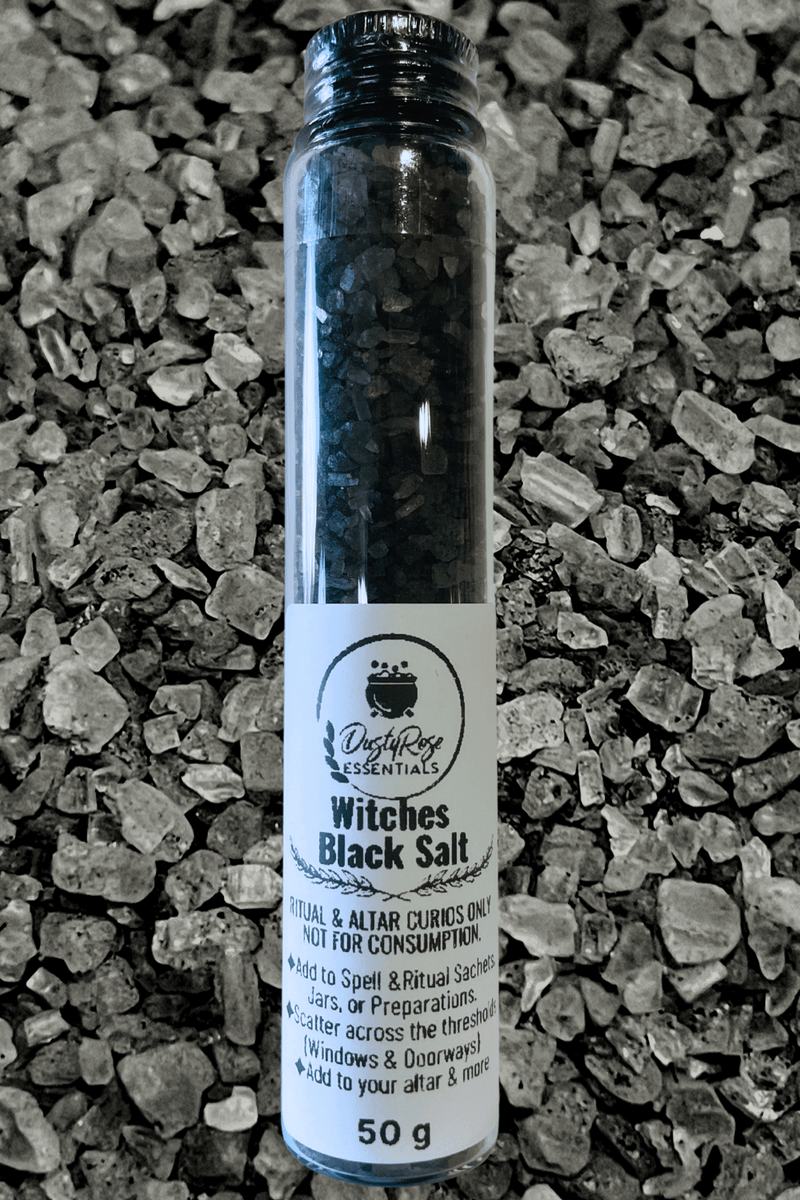 Traditionally Crafted Witches Black Salt 50g in Glass Jar - Dusty Rose Essentials