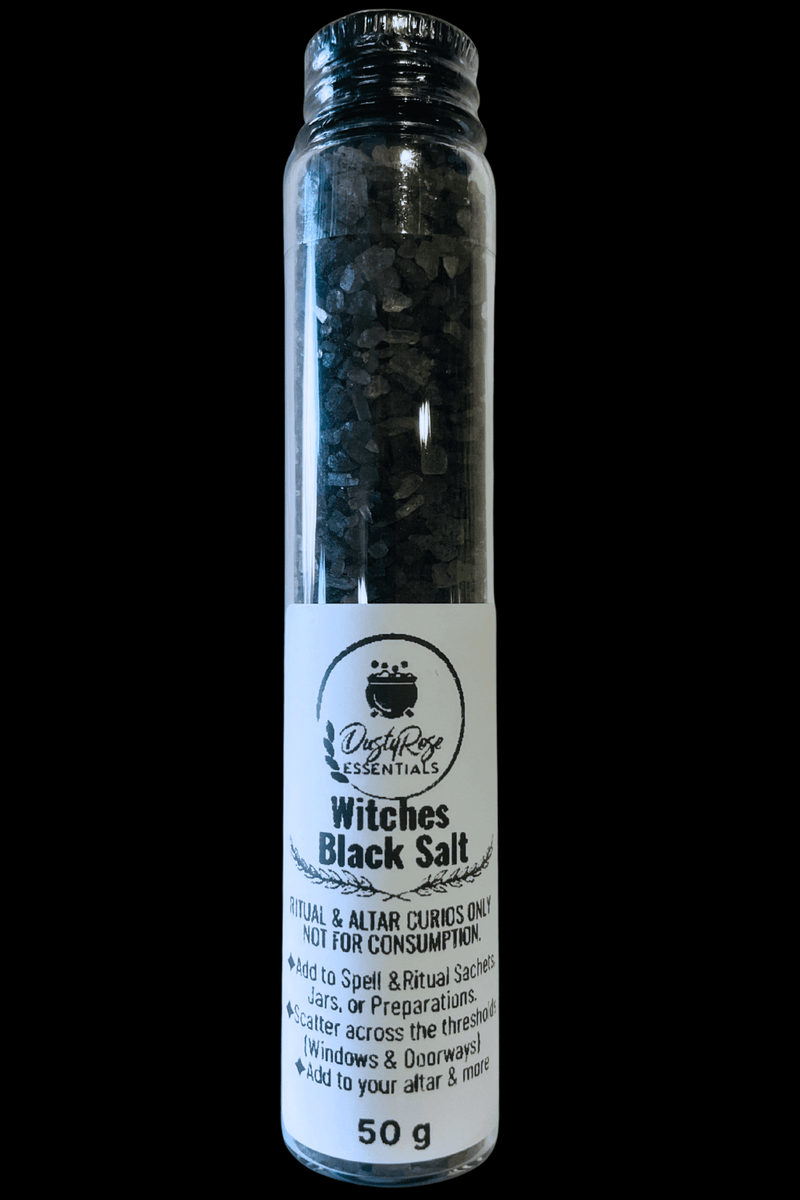 Traditionally Crafted Witches Black Salt 50g in Glass Jar - Dusty Rose Essentials