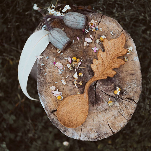 Wooden Oak Leaf Spoon - Dusty Rose Essentials