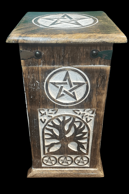Wooden Pentacle and Tree Of Life Storage Chest - Dusty Rose Essentials