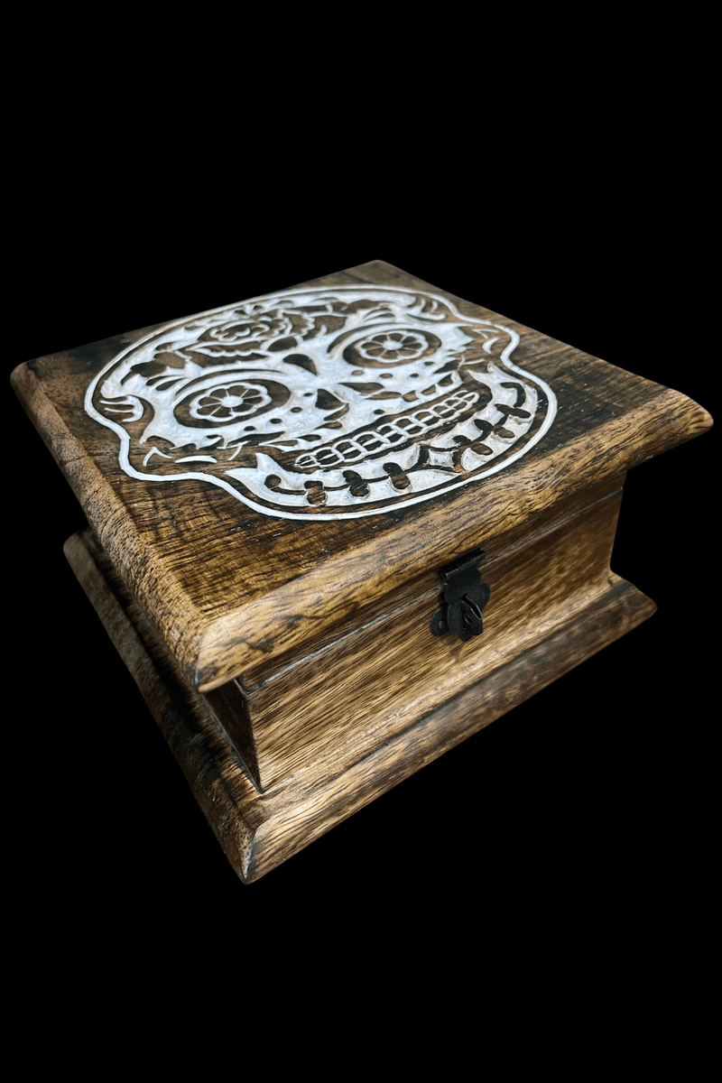 Wooden Skull Rustic Storage Box - Dusty Rose Essentials