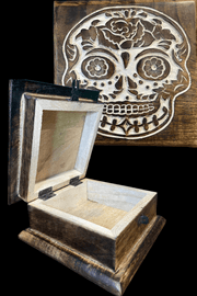 Wooden Skull Rustic Storage Box - Dusty Rose Essentials