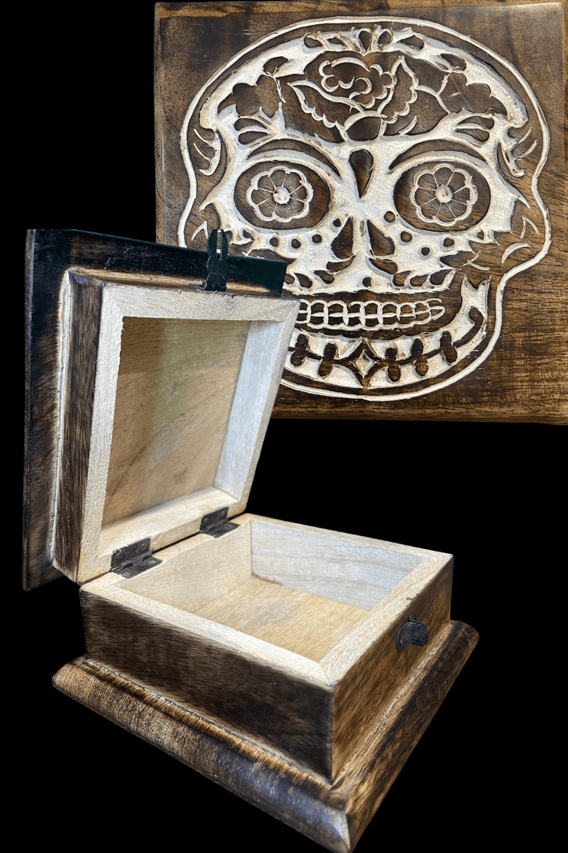 Wooden Skull Rustic Storage Box - Dusty Rose Essentials