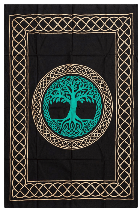 Altar Cloth: Tree of Life Green, Gold & Black - Dusty Rose Essentials