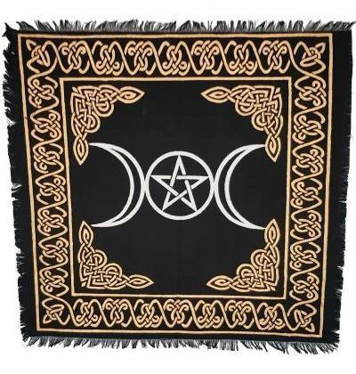 Altar Cloth : Triple Moon Black, Silver & Gold - Dusty Rose Essentials
