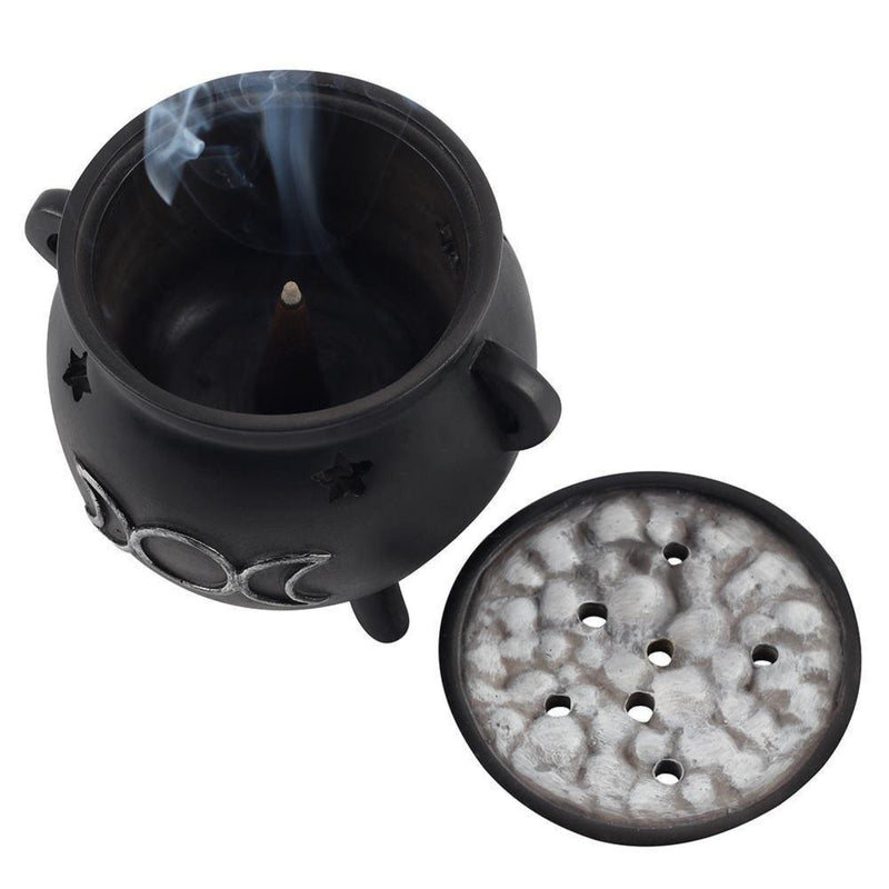 Cauldron Triple Moon Incense Cone Burner - Dusty Rose Essentials