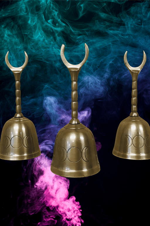 Large Brass Triple Moon Altar Bell - Dusty Rose Essentials