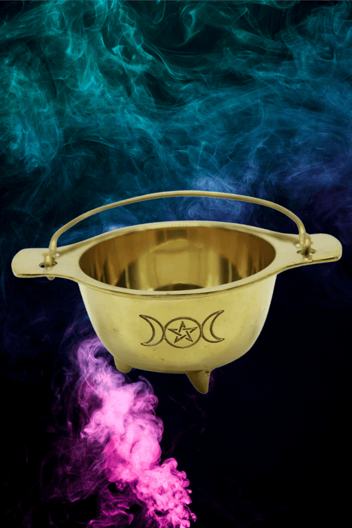 Mini Solid Brass Cauldron Pentacle Triple Moon - Dusty Rose Essentials