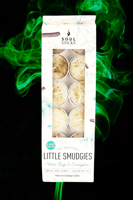 Soul Sticks Little Smudgies T-Light Candles 12 Pack ~ White Sage & Eucalyptus - Dusty Rose Essentials