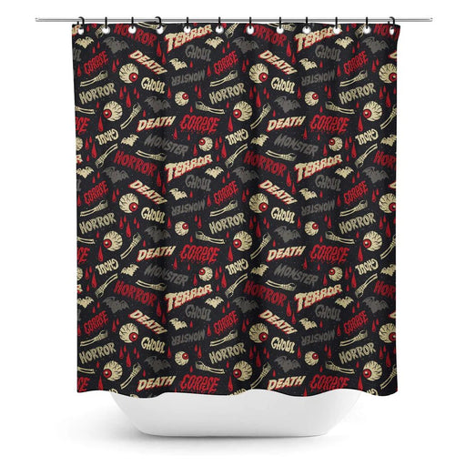 Sourpuss Oh The Horror Shower Curtain - Dusty Rose Essentials