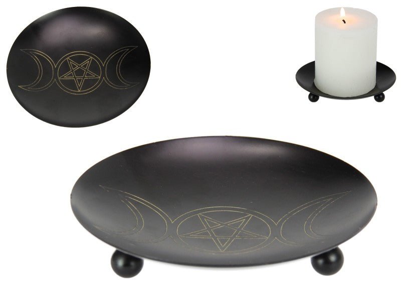 Triple Moon & Pentacle Pillar Candle Holder - Dusty Rose Essentials